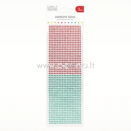 Adhesive gems, red and green, 3 mm, 1080 pcs