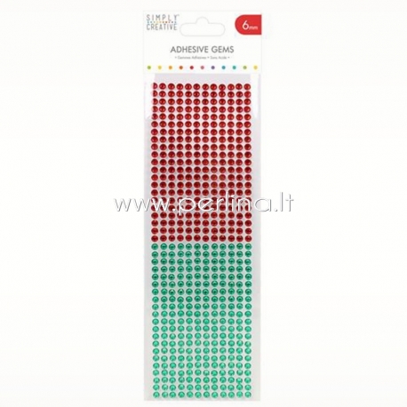 Adhesive gems, red and green, 6 mm, 504 pcs