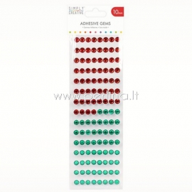 Adhesive gems, red and green, 10 mm, 120 pcs