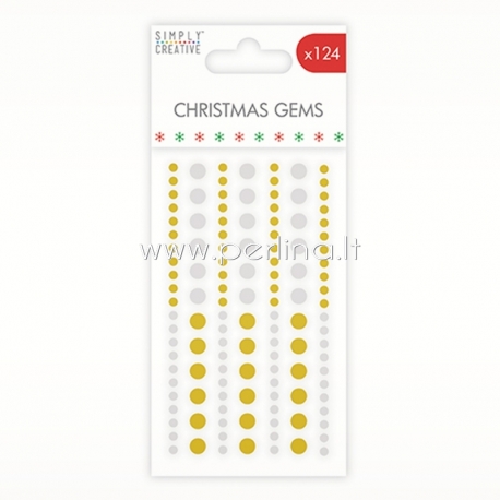 Adhesive Christmas Gems, gold and silver, 124 pcs