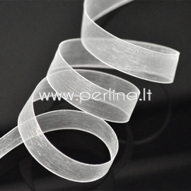 Organza ribbon, white, 12 mm, 1 m