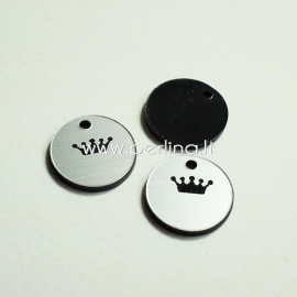 Engraved plexiglass pendant "Crown 2", black/silver, 1,5x1,5 cm