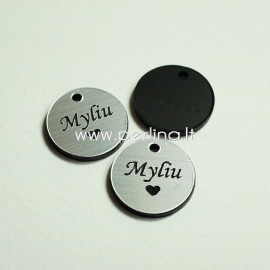 Engraved plexiglass pendant "Myliu", black/silver, 1,5x1,5 cm