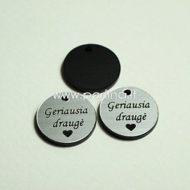 Engraved plexiglass pendant "Geriausia draugė", black/silver, 1,5x1,5 cm