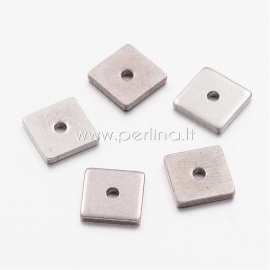 Spacer bead, stainless steel, 6x6x1 mm, 1 pc