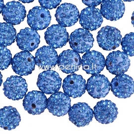 Pave disco ball bead, light sapphire, 10 mm, 1 pc
