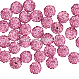 Pave disco ball bead, light rose, 10 mm, 1 pc