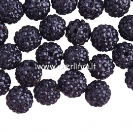 Pave disco ball bead, black, 10 mm, 1 pc