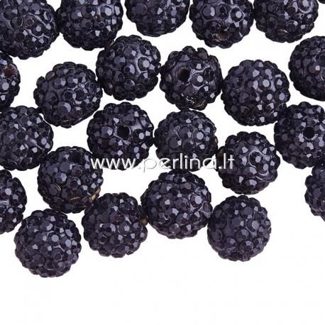 Pave disco ball bead, black, 10 mm, 1 pc