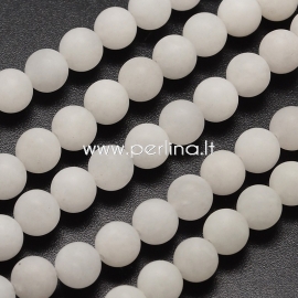 Natural white jade bead, white frosted, 8 mm, 1 strand (47 pcs)