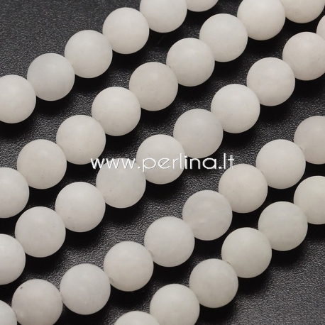 Natural jade bead, white frosted, 8 mm, 1 strand (48 pcs)