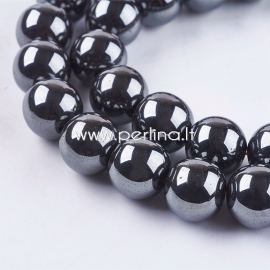 Sinthetic hematite bead, non magnetic, black, 12 mm, 1 pc