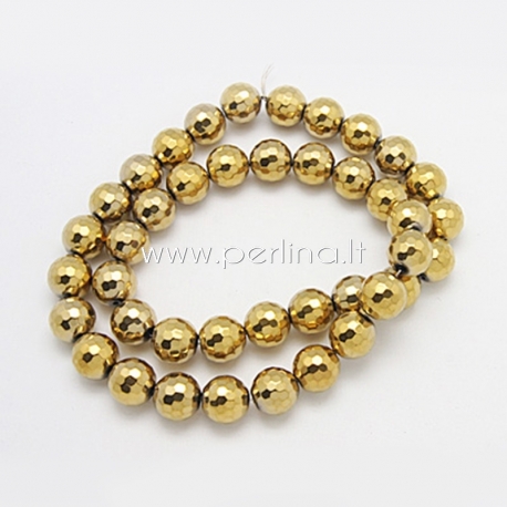 Synthetic hematite bead, faceted, golden plated, 10 mm, 1 pc