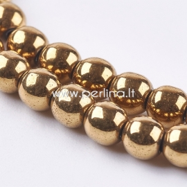Sinthetic hematite bead, golden plated, 4 mm, 1 pc