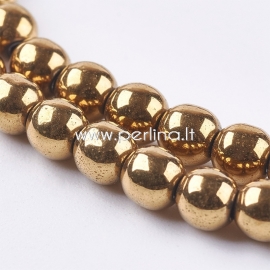 Sinthetic hematite bead, golden plated, 4 mm, 1 strand (100 pcs)