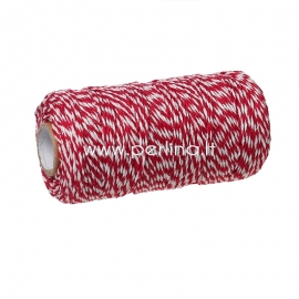 Cotton cord, red-white, 1,5 mm, 1 m
