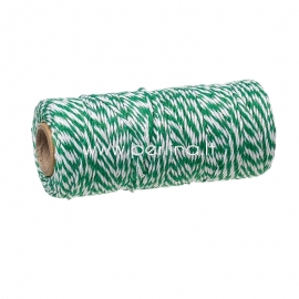 Cotton cord, green-white, 1,5 mm, 1 m