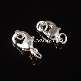 Brass lobster clasp, silver color, 12x7 mm, 1 pc