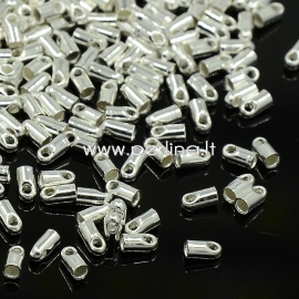 Brass cord end cap with loop, silver, 4x1.8 mm, 10 pcs