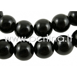 Natural agate gemstone bead, dyed, black, 16 mm, 1 pc