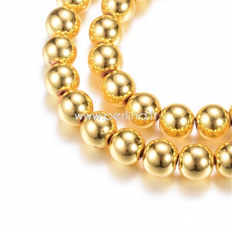 Sinthetic hematite bead, golden plated, 8 mm, 1pc