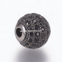 Micro pave cubic zirconia bead, gunmetal, 10mm, 1pcs