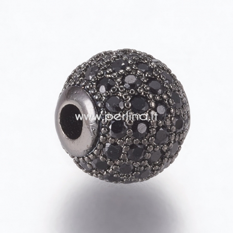 Micro pave cubic zirconia bead, gunmetal, 10mm, 1pcs