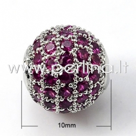 Micro pave cubic zirconia bead, platinum, 10mm, 1pcs