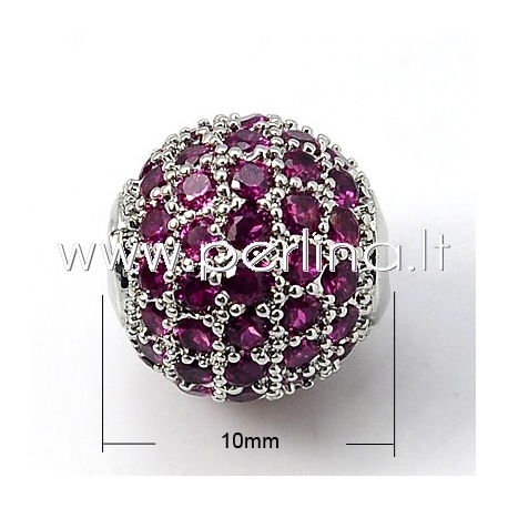 Micro pave cubic zirconia bead, platinum, 10mm, 1pcs