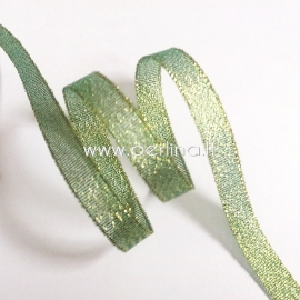 Organza ribbon, sparkle green, 9 mm, 22.86 m