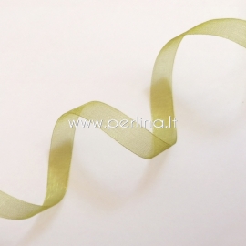 Organza ribbon, olive color, 10 mm, 1 m