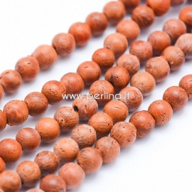 Natural sandalwood bead, dyed, red brick color, 8 mm, 1 pc
