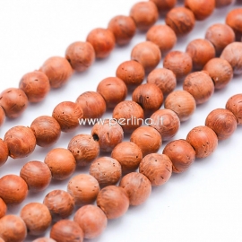Natural sandalwood bead, dyed, red brick color, 8 mm, 1 pc