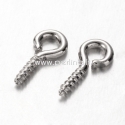 Screw eye pin peg bail, platinum color, 8x4x1mm, 1pc