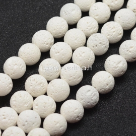 Dyed natural Lava beads, white, strand, 6mm