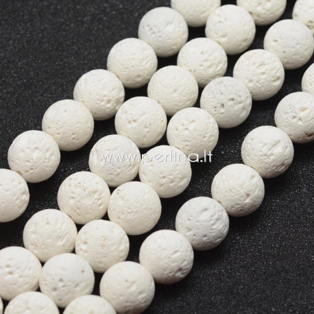 Dyed natural Lava beads, white, strand, 8mm