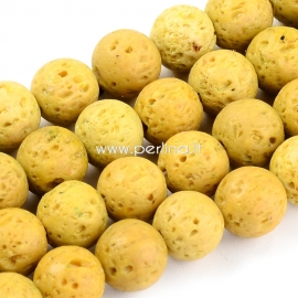 Dyed natural Lava beads, golden, 8mm 1pc
