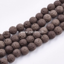 Dyed natural Lava beads, coconut brown, strand, 8~8,5mm