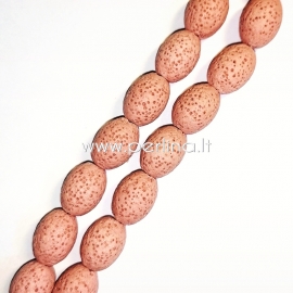 Dyed natural Lava beads, pink, 15x11mm, 1pc