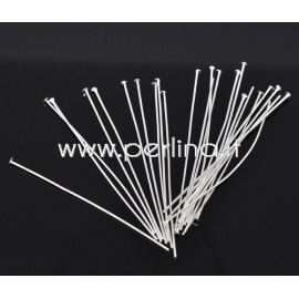 Head pins, silver plated, 60x0,8 mm, 10 pcs