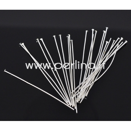 Head pins, silver plated, 60x0,8 mm, 10 pcs