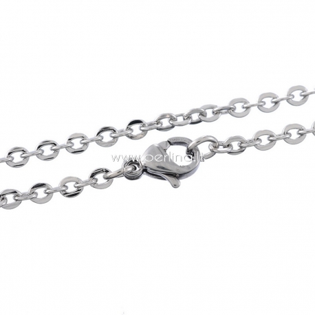 Stainless steel link cable chain, silver tone, 45 cm long, 3x2,5 mm
