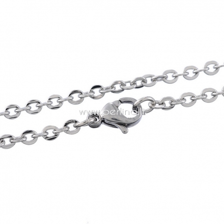 Stainless steel link cable chain, silver tone, 70 cm long, 3x2,5 mm