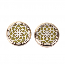 Stainless steel snap button oil diffuser, gold plated, 20 mm