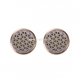 Stainless steel snap button oil diffuser "Flower of life", gold plated, 20 mm
