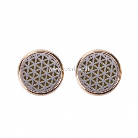 Stainless steel snap button oil diffuser "Flower of life", gold plated, 20 mm