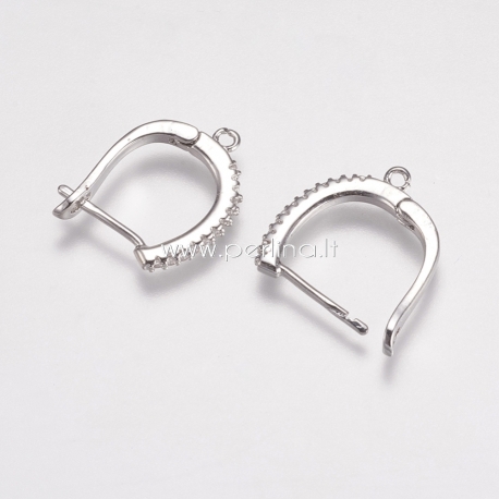 Brass micro pave cubic zirconia earring findings, platinum, 20x15x2mm, 1pair