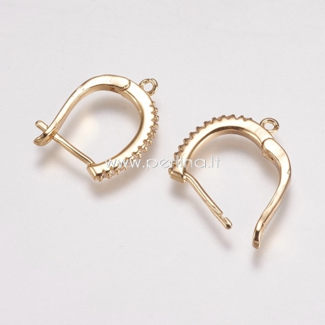 Brass micro pave cubic zirconia earring findings, golden, 20x15x2mm, 1pair