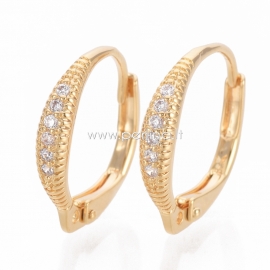 Brass cubic zirconia leverback earring findings, 18K golden plated, 16x15x3mm, 1pair