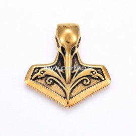 Pendant "Anchor with bird skull", 304 stainless steel, antique gold, 34x33x8,5 mm